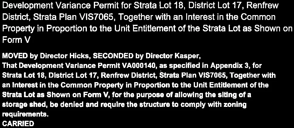 Decision on Development Variance Permit for storage shed in Renfrew District