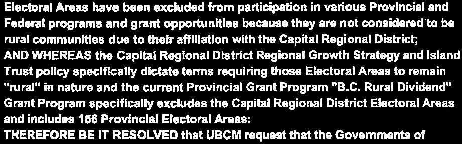 Resolution text regarding grant opportunities for rural Electoral Areas