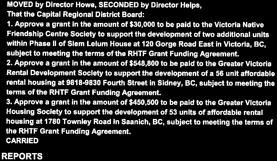 Grant approvals from Regional Housing Trust Fund