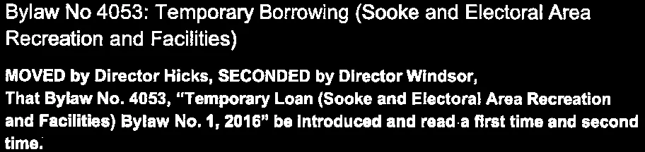 Introduction of Bylaw No. 4053 for temporary borrowing