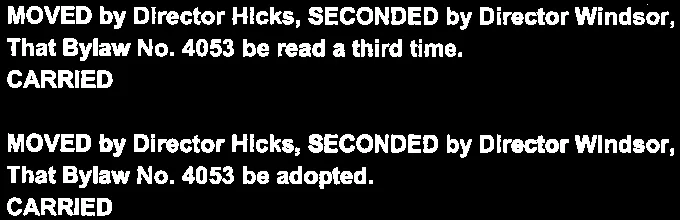 Further readings and adoption of Bylaw No. 4053