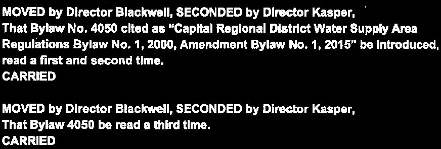 Motions for readings and adoption of water supply area bylaws