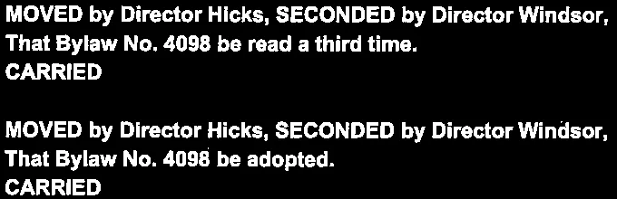 Final readings and adoption of Bylaw No. 4098