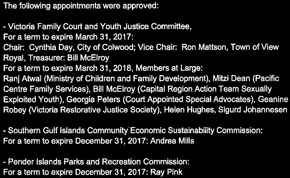 Approved appointments to various committees and commissions
