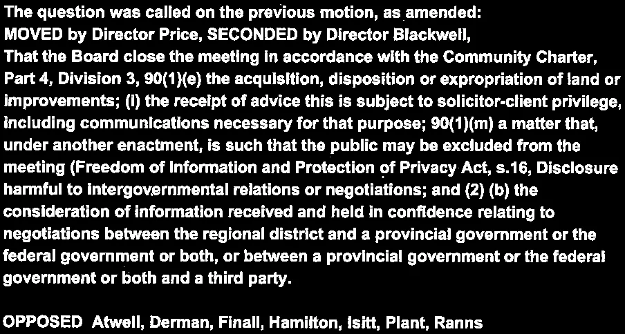 Amended motion to close the meeting
