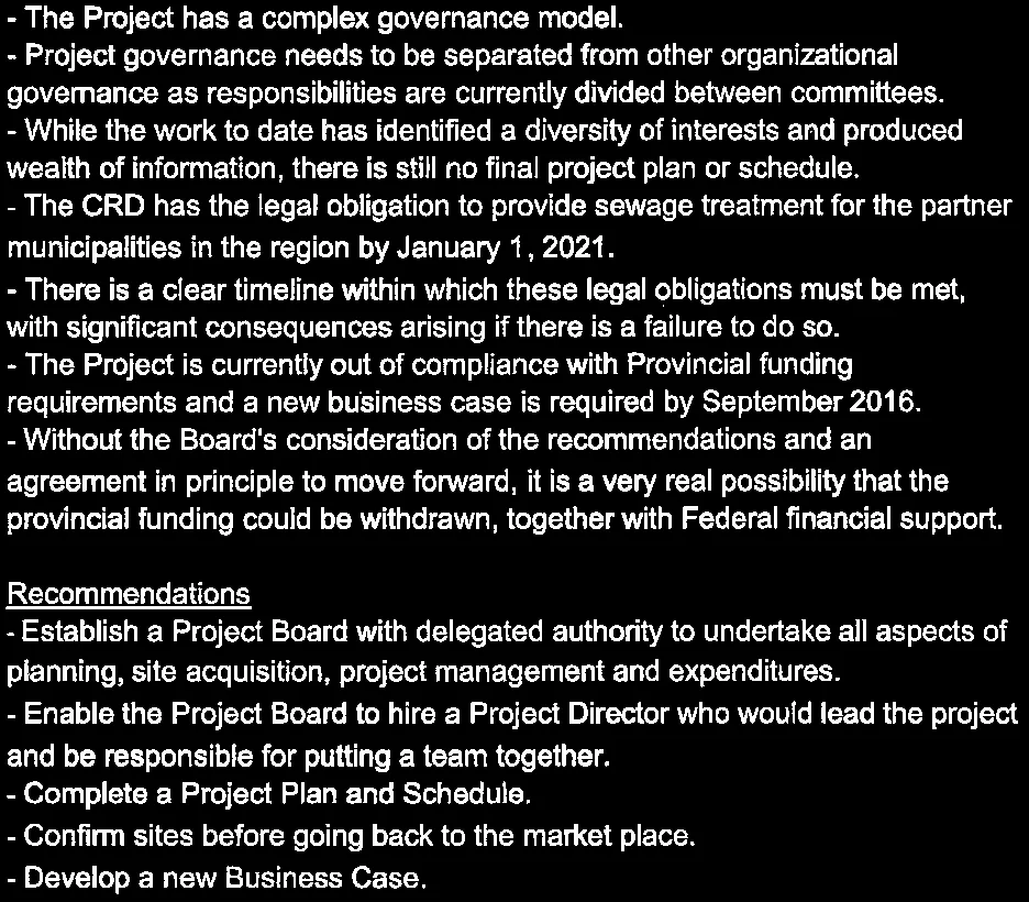 Observations and Recommendations for the wastewater project
