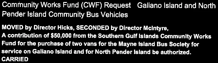 Authorization of Community Works Fund contribution for bus vehicles
