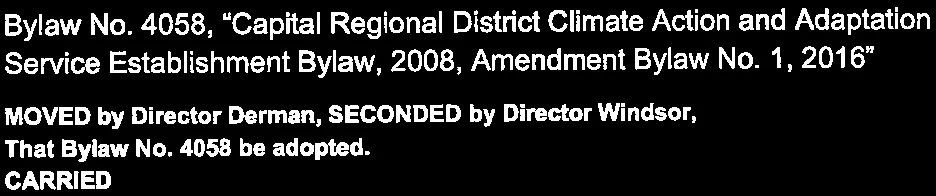 Adoption of Climate Action and Adaptation Service Establishment Bylaw No. 4058
