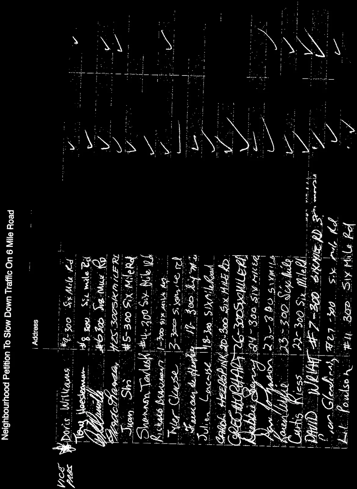 High-contrast scan of petition signatures page 2