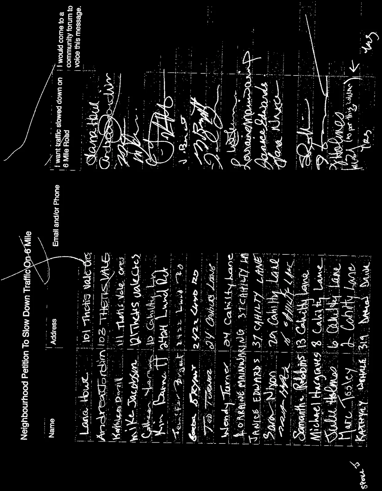 High-contrast scan of petition signatures page 10