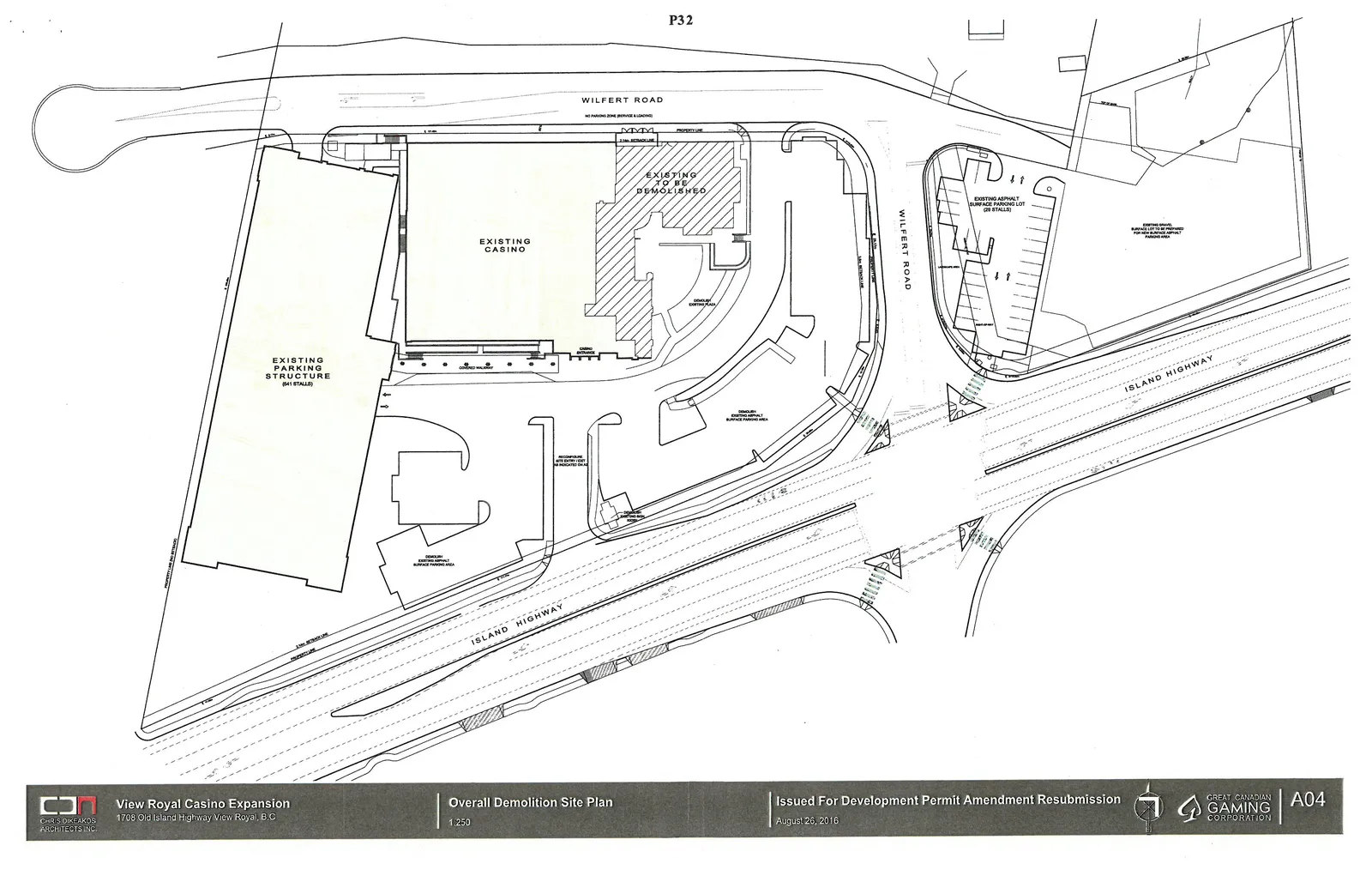 Site plan illustrating the sections of the existing building to be demolished to accommodate the expansion.