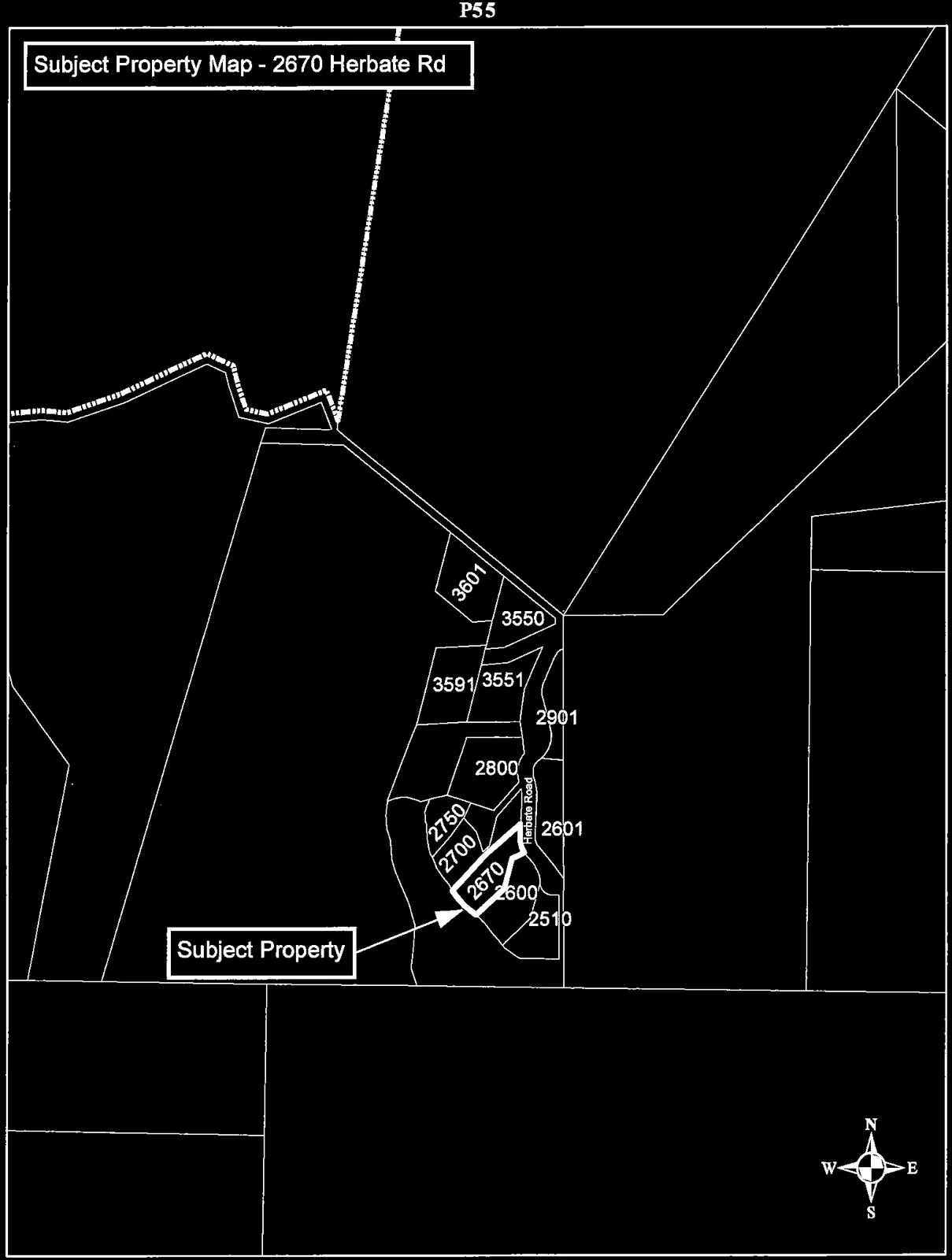 Cadastral map identifying 2670 Herbate Road as the Subject Property, showing adjacent parcel numbers and the layout of Herbate Road.