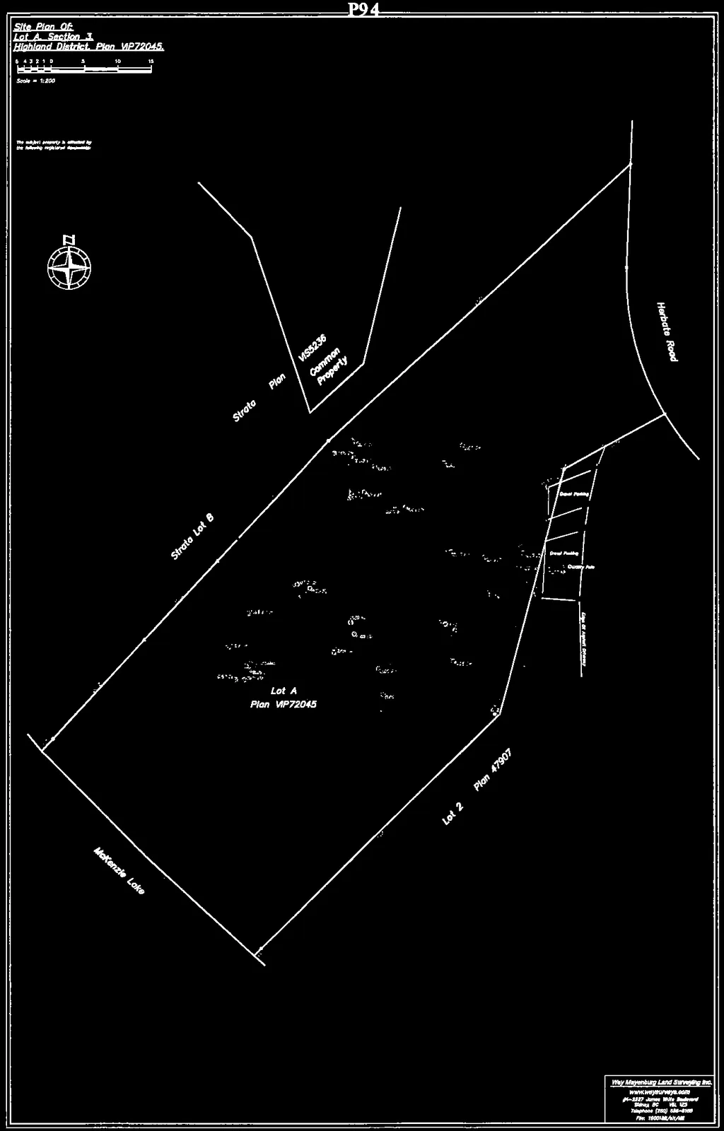 Site plan map showing Lot A, Section 3, Highland District, surrounding properties, and proximity to McKenzie Lake and Herbate Road
