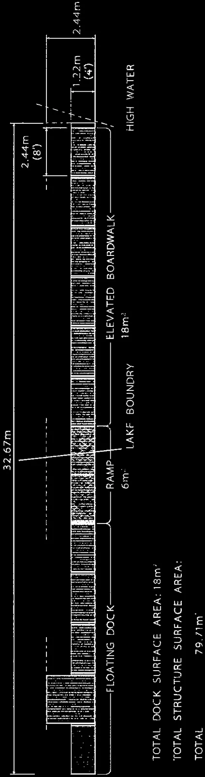 Plan view diagram with dimensions, component labels, and surface area calculations