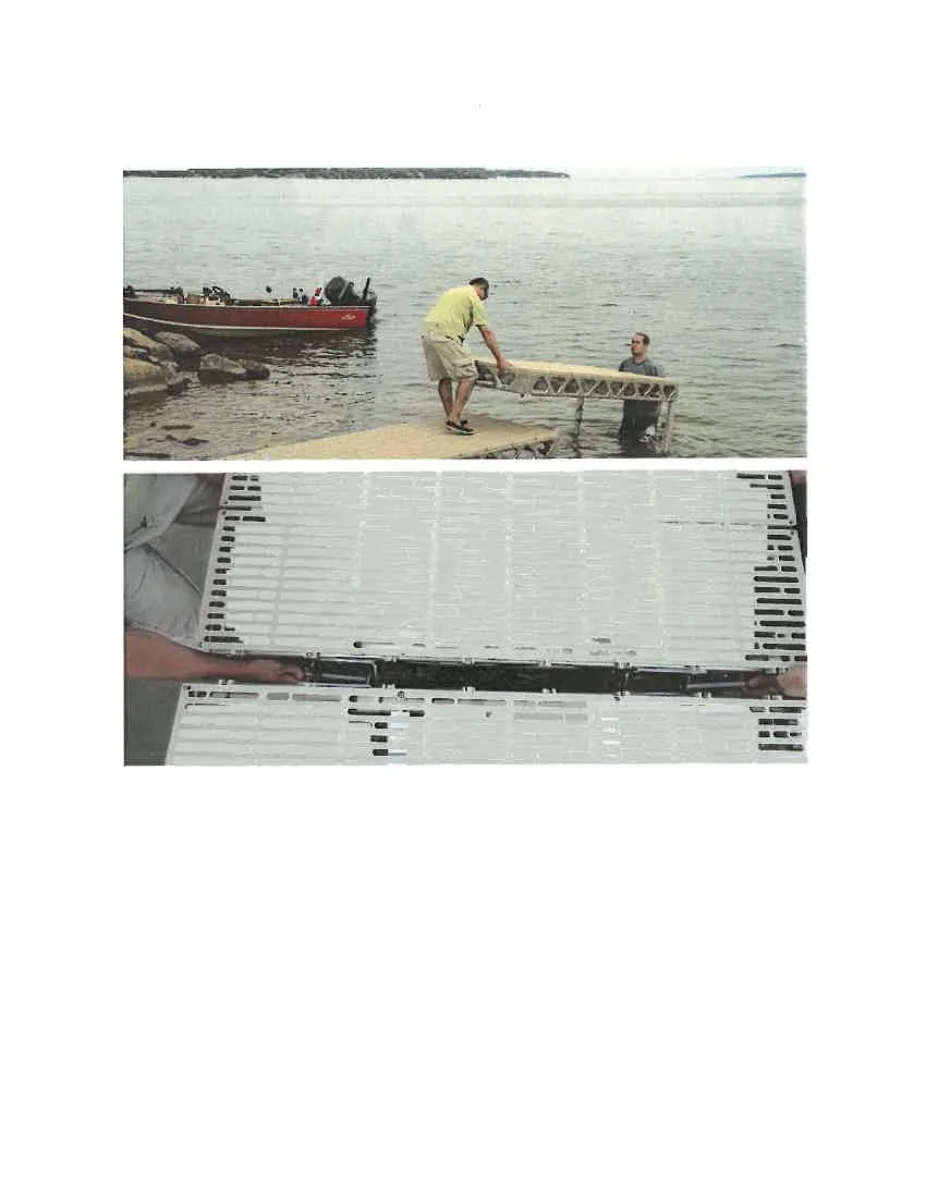 Photos showing the manual launch of a 4x8 module and its connection to the main structure in the water