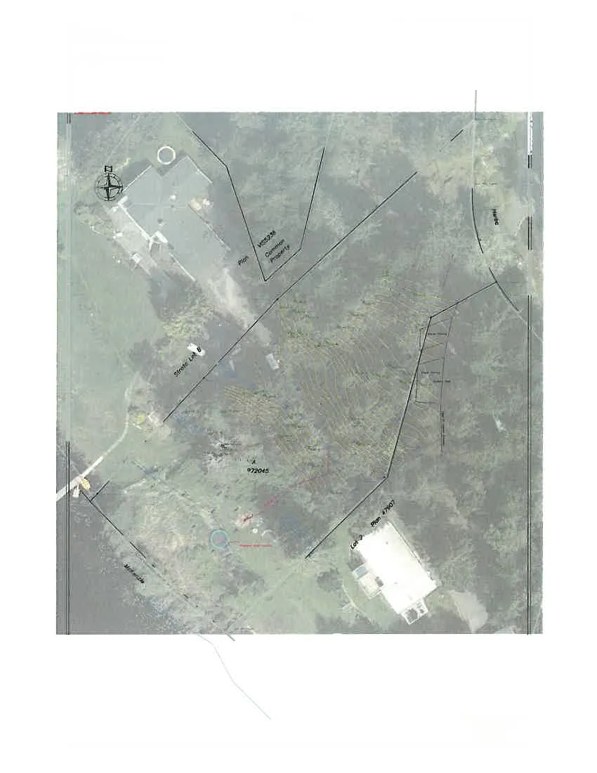 Aerial site plan overview of Lot A, Section 3, Highland District, showing property boundaries, McKenzie Lake, and an existing building at 2600