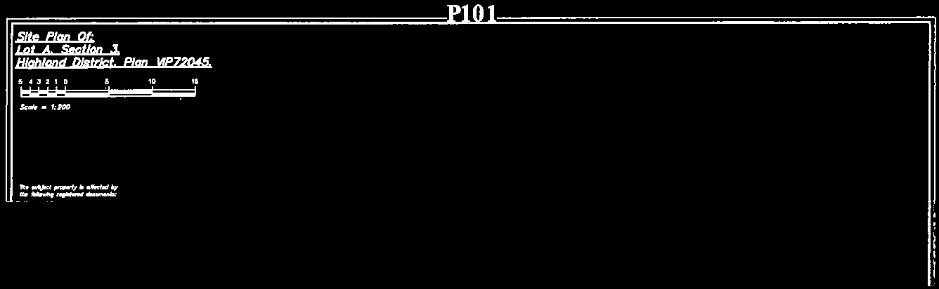 Detail of the site plan title block, scale bar, and technical notes
