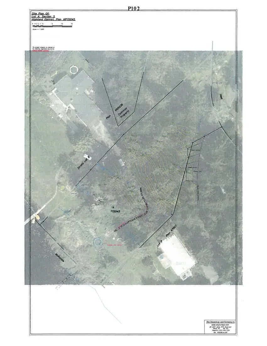 Aerial site plan of Lot A, Section 3, Highland District, featuring a proposed pathway and building labeled 2601