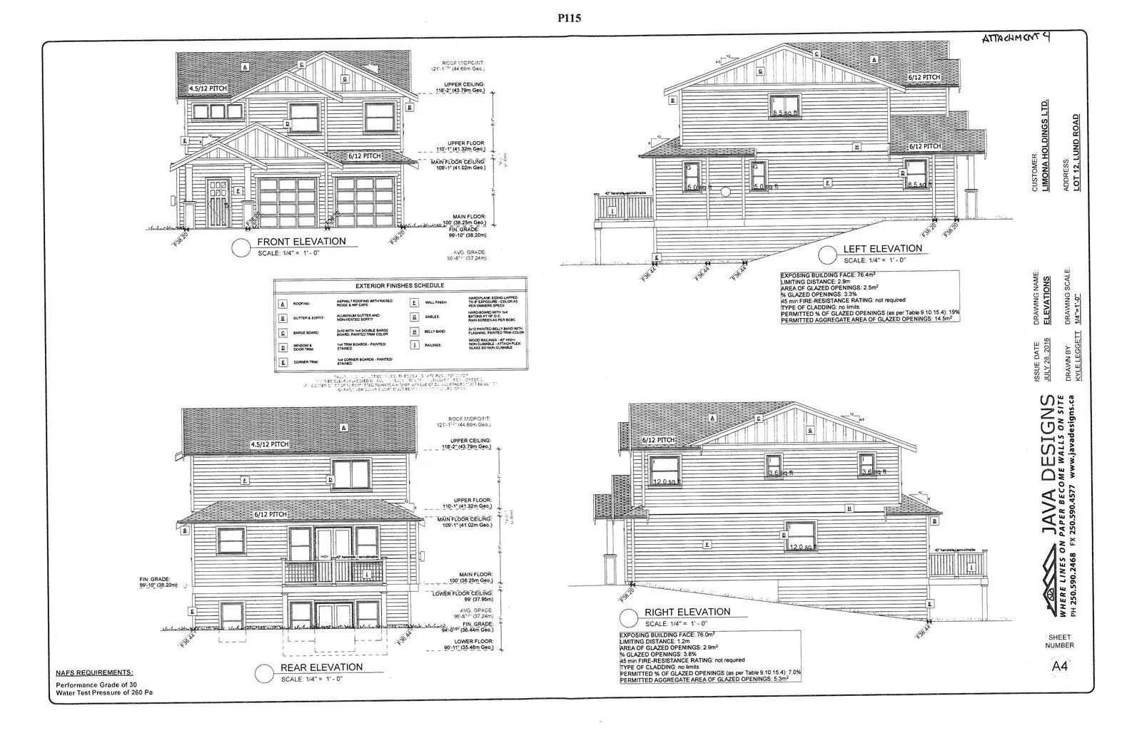 Detailed grading plan map for the subject property at 2387 Lund Road and surrounding development, showing geodetic grades, slopes, and the 'SIX MILE EXIT RAMP'.