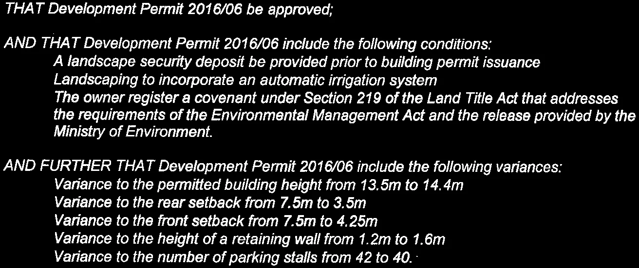 Details of development permit recommendation and variances