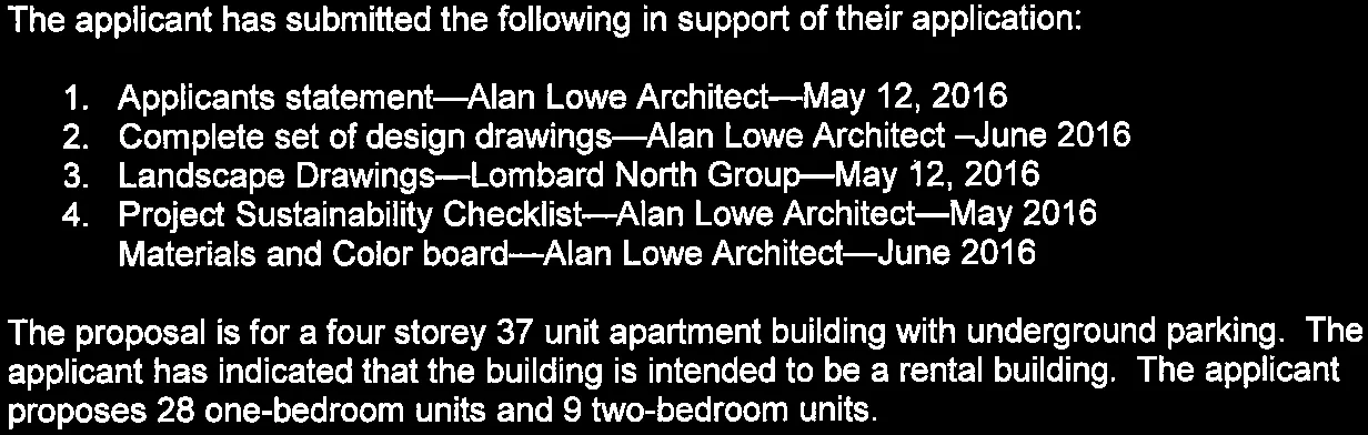 Project documents submitted and building proposal summary