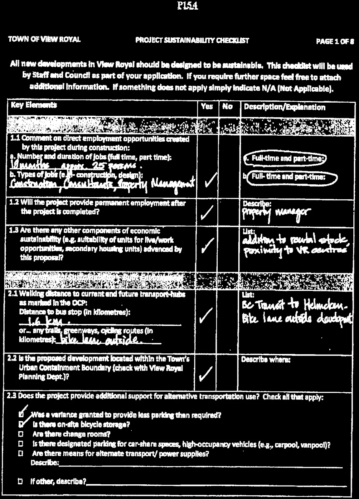 Project Sustainability Checklist Page 1