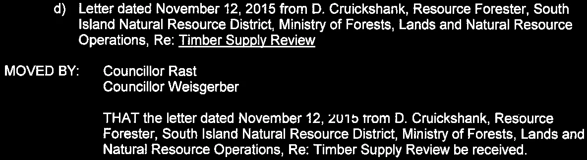 Motion to receive the letter regarding the Timber Supply Review