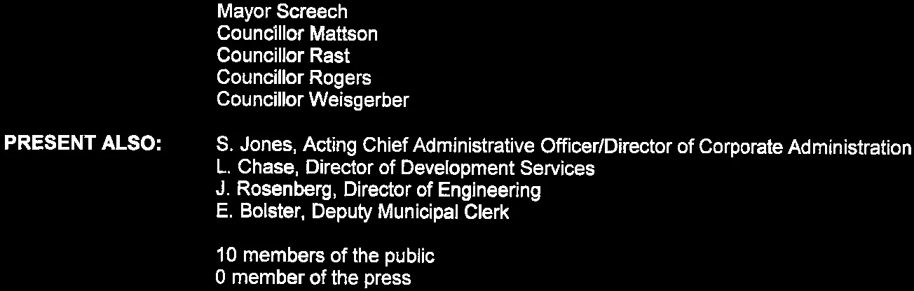 List of meeting attendees, including Council members and staff