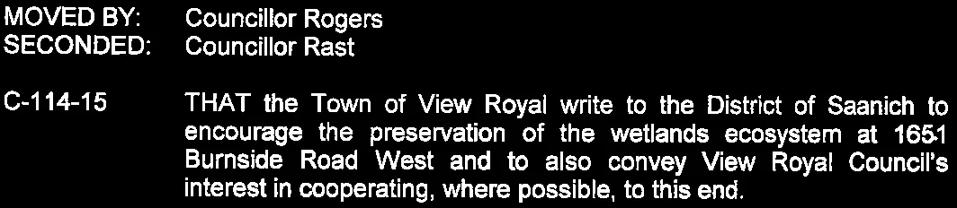 Motion C-114-15 regarding wetland preservation at 1651 Burnside Road West