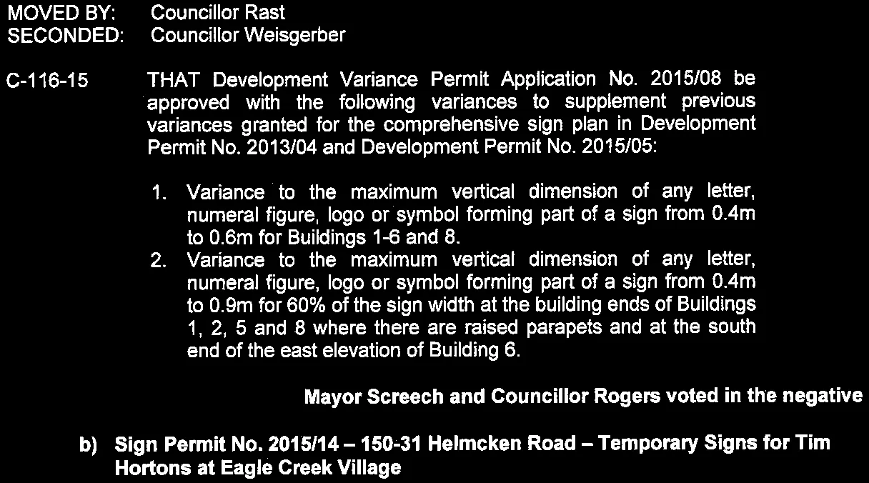 snippet of resolution C-116-15 for sign variance approval