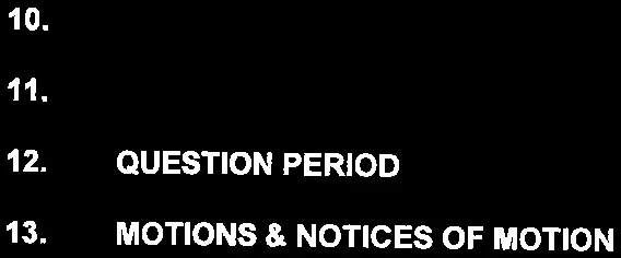 snippet of agenda item headers for Bylaws, New Business, Question Period, and Motions