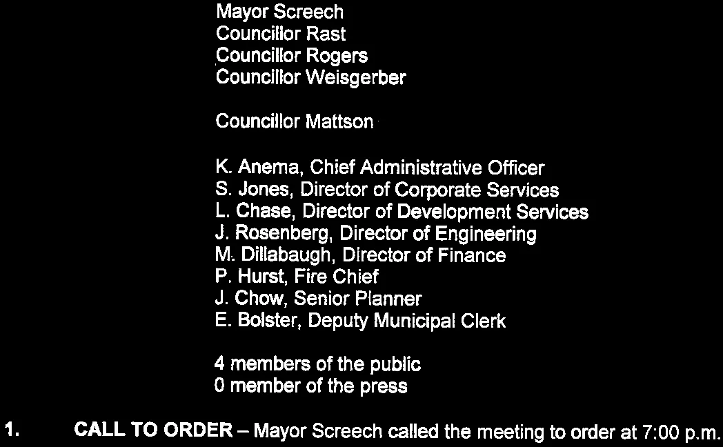 Attendance list and call to order for the meeting