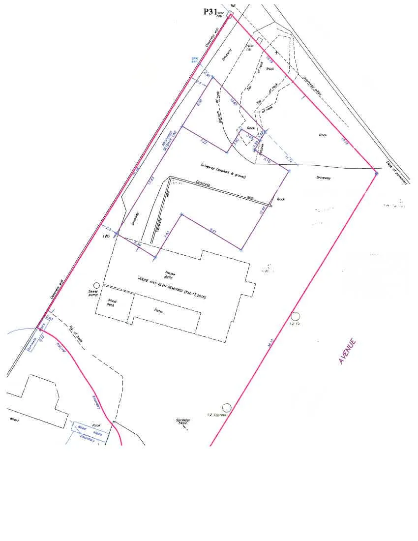 Site plan survey diagram for 275 Kerwood Avenue showing property boundaries, existing site features, and proposed setback lines