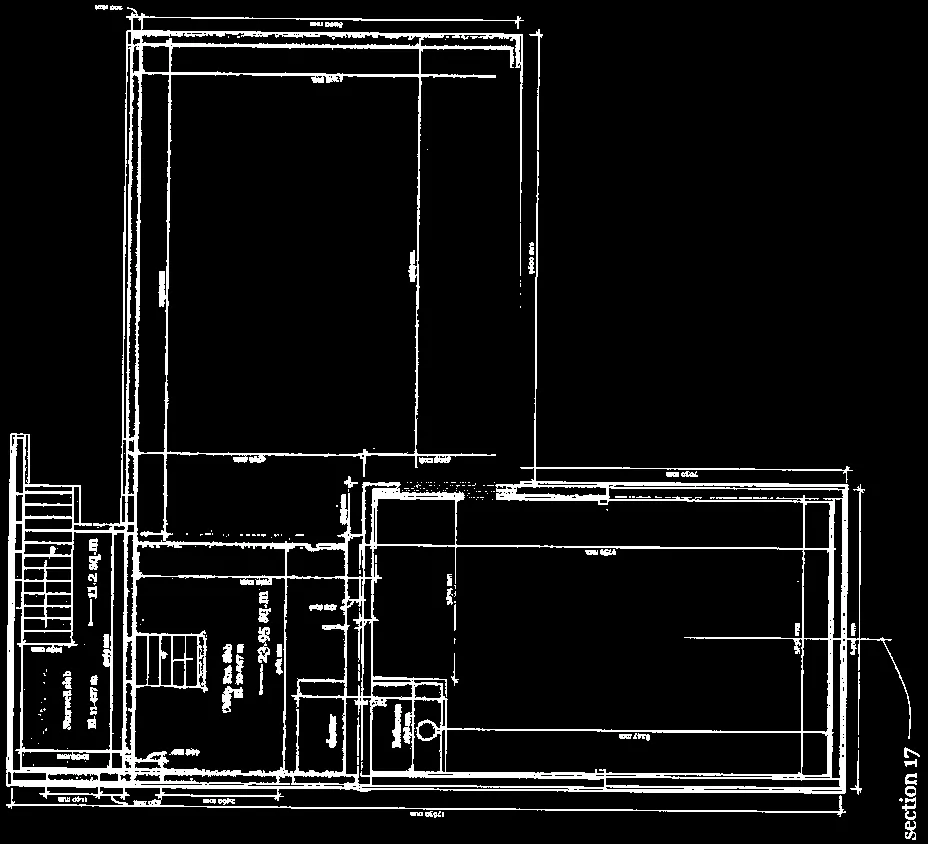 Technical layout of the basement area with floor space measurements