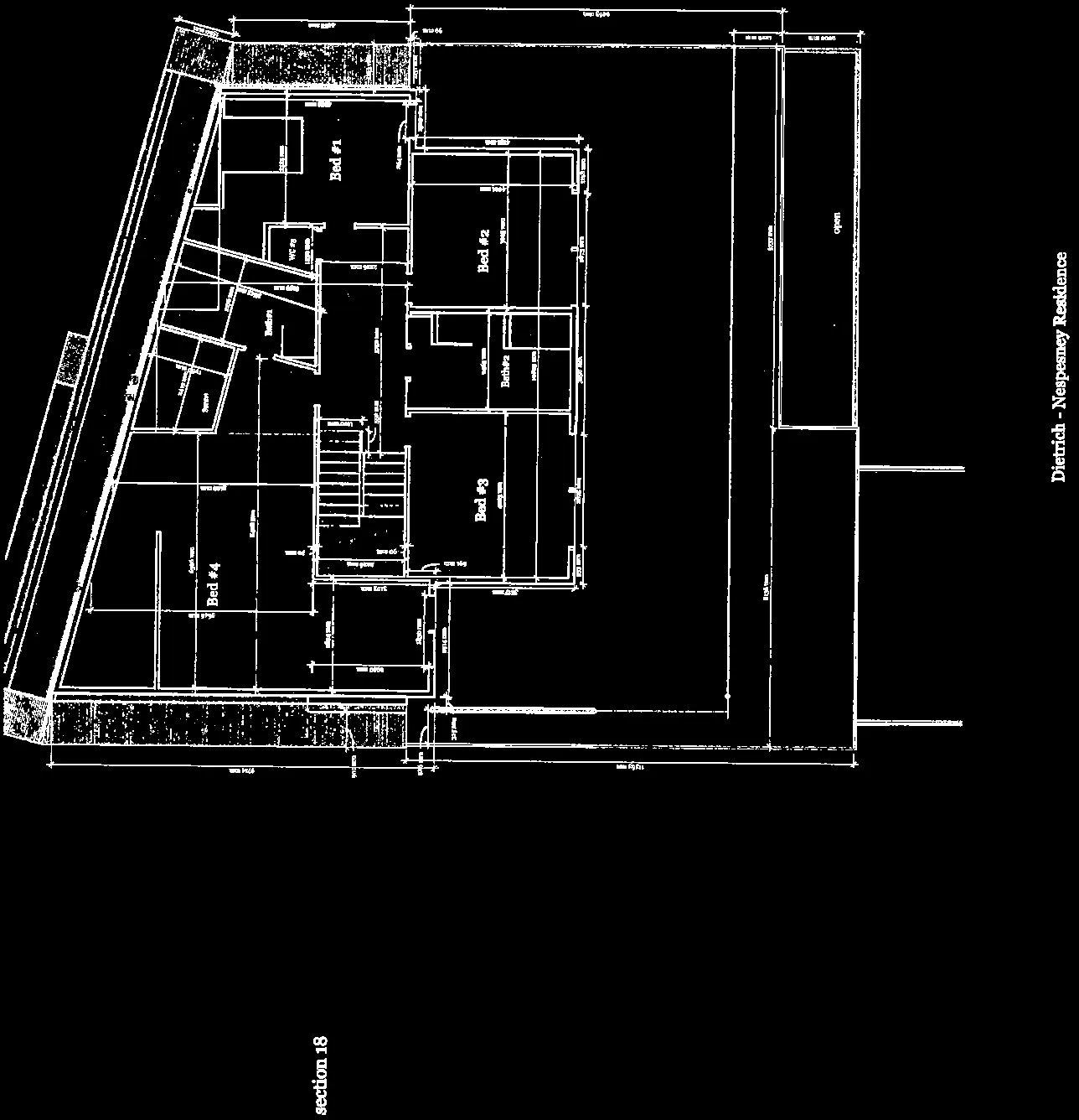 Technical layout of the second floor showing bedroom and sundeck configurations