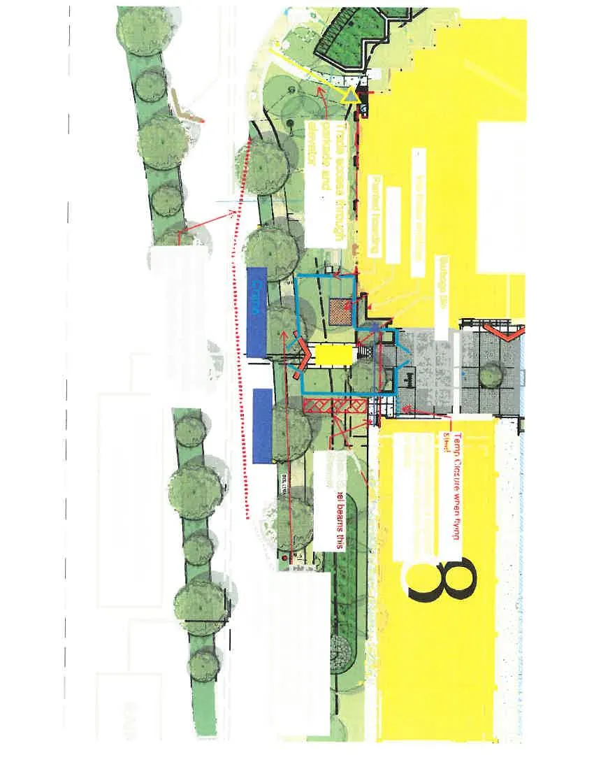 Overall construction site plan for Plaza Space #2 showing work areas adjacent to Building 8