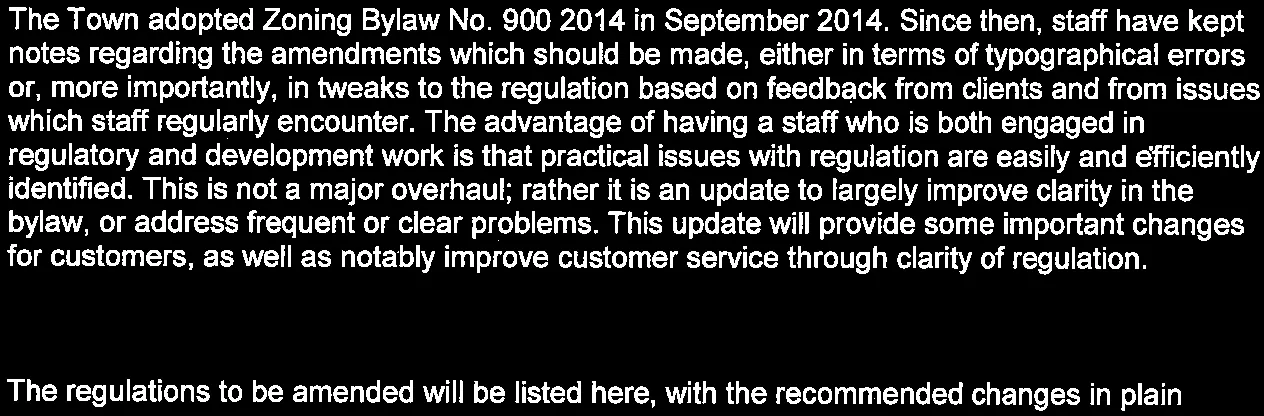 Paragraph explaining that staff have kept notes on required Zoning Bylaw amendments based on feedback and identified practical issues to improve clarity and customer service.