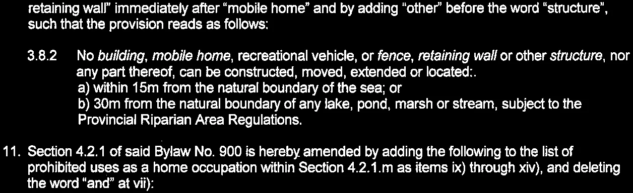 Excerpt of Bylaw No. 944 clause 10 and beginning of clause 11