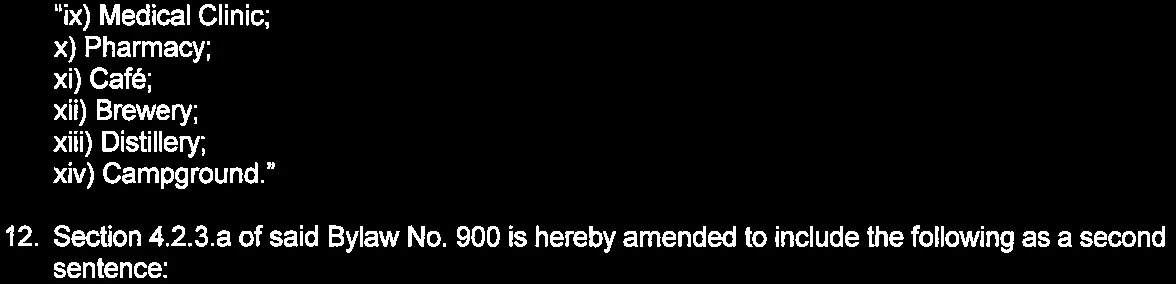 Excerpt of Bylaw No. 944 clause 11 prohibited uses list and beginning of clause 12