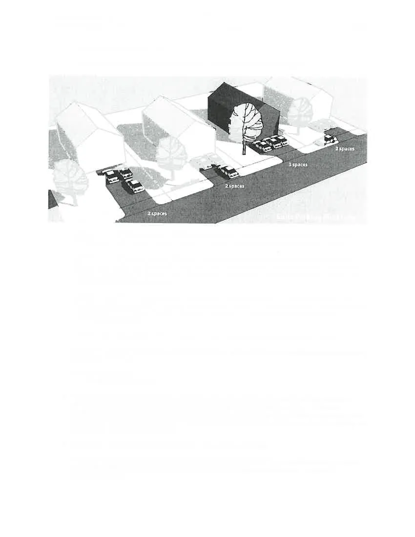 Isometric diagram illustrating off-street parking space requirements for a residence with a secondary suite