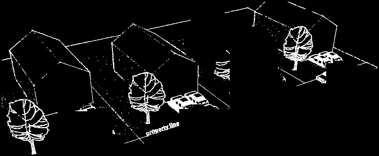 Detailed rendering showing parking configuration, property lines, and site landscaping