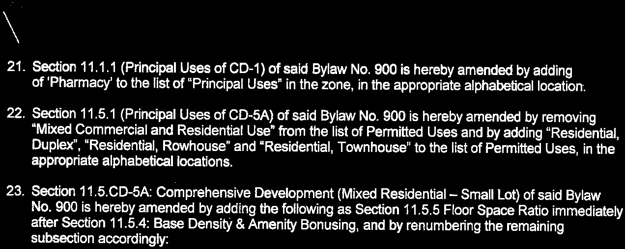 Excerpt of Bylaw No. 944 clauses 21-23