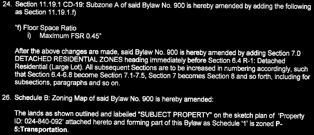 Excerpt of Bylaw No. 944 clauses 24-26